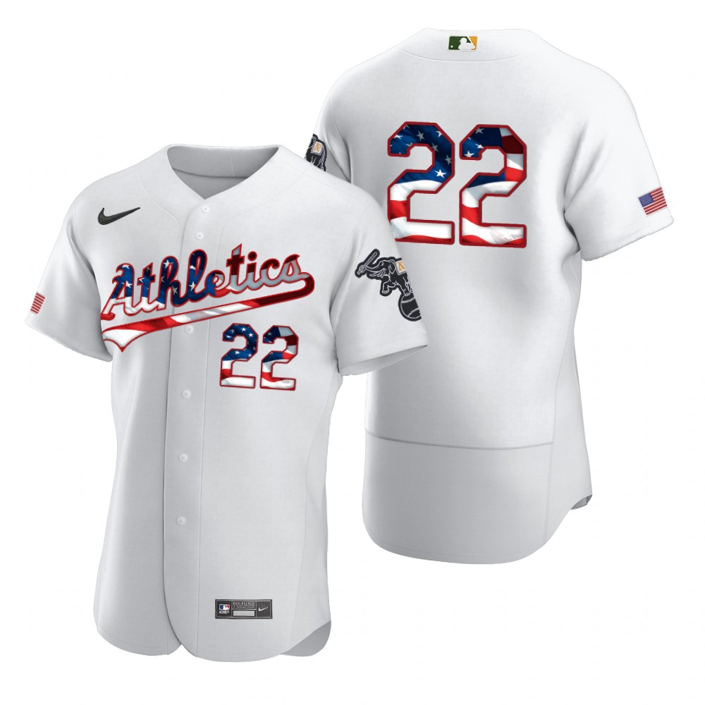 Oakland Athletics #22 Ramon Laureano Men Nike White Fluttering USA Flag Limited Edition Authentic MLB Jersey->oakland athletics->MLB Jersey